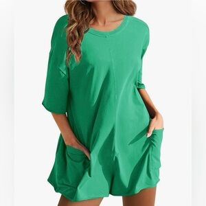 Women's Summer Oversized Tee Romper Casual Workout Athletic Romper Backless